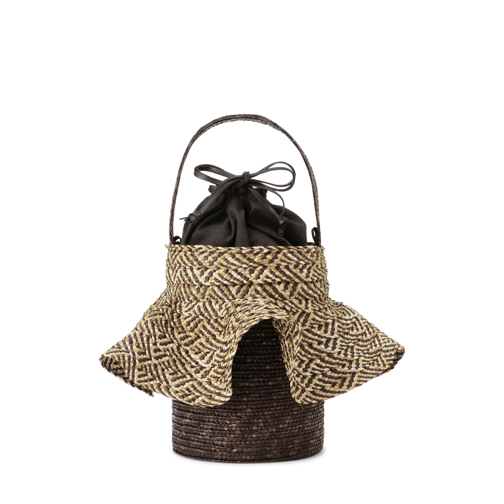RUFFLE STRAW BAG  BITTER BROWN